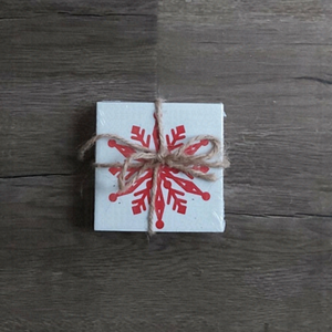 4 Piece Red Snowflake Coaster Set